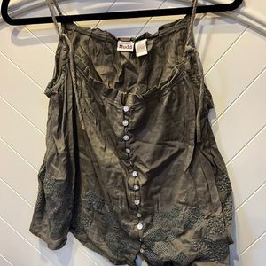 Mudd size large button down tank top tie straps army green